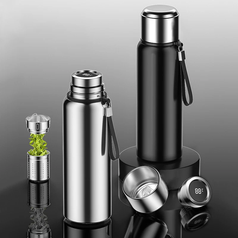 LargeCapacityThermosWaterBottleTemperatureDisplayStainlessSteel