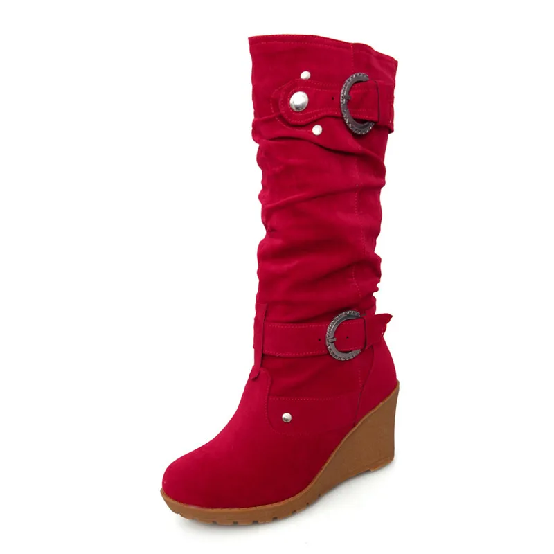 New Wedges High Boots Women Warm Boots Black Suede Knee-high Winter Women Snow Boots Woman Shoes Large Size 43