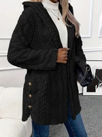 Thickened Plush Button Hooded Women's Cardigan Solid Color Long Sleeved Warm Sweaters Fashion Single-breasted Woman Clothing - Image 3