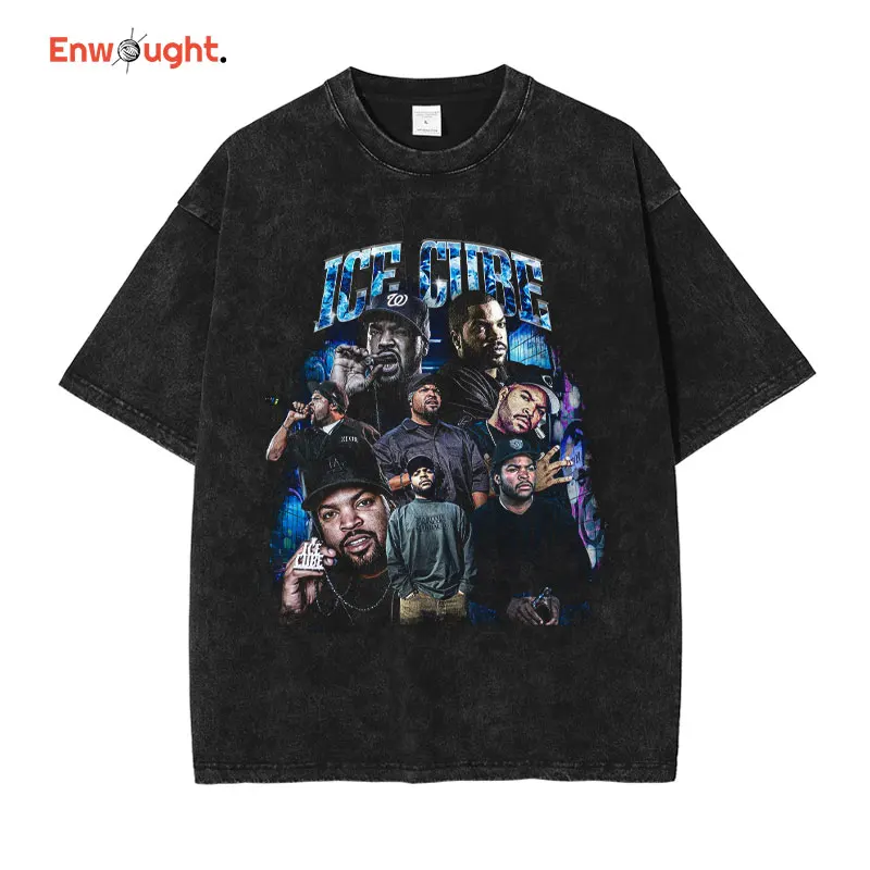 

Ice Cube T Shirt Hip Hop Rapper Singer Top Tees Vintage Washed Short Sleeve Oversized T-shirt Harajuku Streetwear Men Cotton