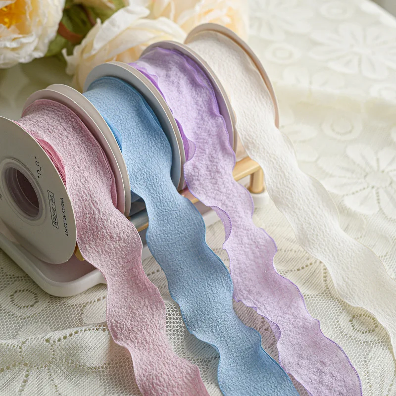 Wavy Edge Wrinkle Ribbon – 10 Yards of 25mm Voile for DIY Crafts, Gift Wrapping, and Sewing
