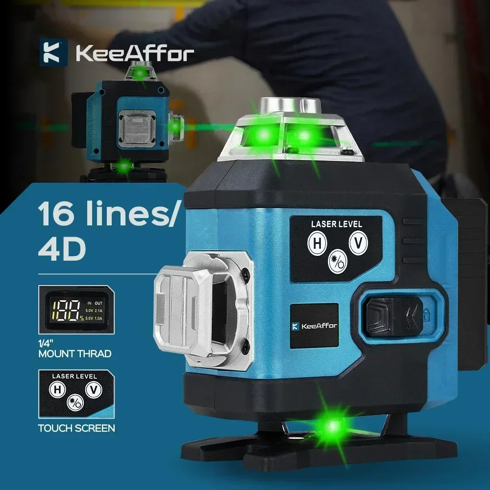 4D Laser Level Self Leveling Digital Display 360 Horizontal Vertical Cross Rechargeable Battery Leveling Tool 16 Line laser level