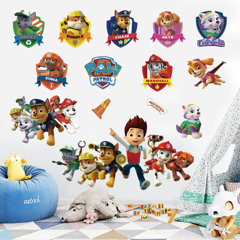 3D PAW Children Cartoon Wall Stickers Waterproof Home Decoration Patrols Kid's Room PVC DIY Vinyl Wallpaper Gifts