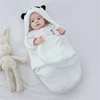 Soft Flannel Winter Warm Baby Swaddle Blanket Thicken Plush Lining Hooded Blanket for 0-6 Months Newborn Envelope Cocoon Blanket 4