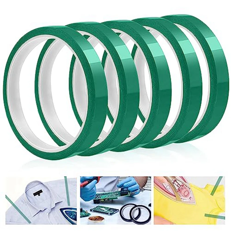 High Temperature Tape Heat Resistant Tape For Sublimation No Residue 10Mm X 33M 108Ft (Green-5 Roll)