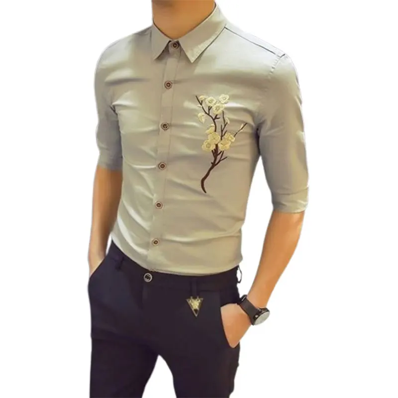 Elegant Fashion Harajuku Slim Fit Ropa Hombre Loose Casual All Match Shirt Pointed Collar Korean Version Short Sleeve Blusa
