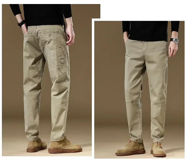 2026 Frühling Herbst Neue Herren 97% Baumwolle Jogging Cargo Lange Hosen Retro Einfarbig Koreanischer Stil Gerade Geschnittene Lockere Freizeithosen für Männer – Detail 6