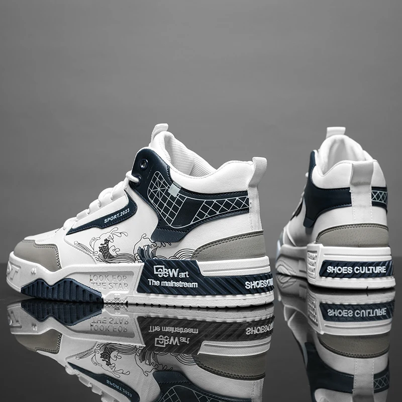 Men's high top casual thick sole shoes breathable four season soft sole outdoor walking shoes flat shoes youth sports board shoe 2