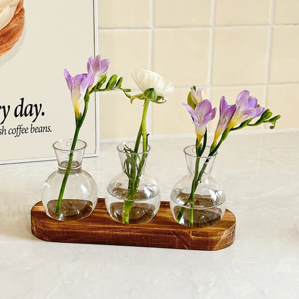 Modern Glass Terrarium with Wooden Tray - Decorative Desktop Plant Propagation Station & Home Decor Planter