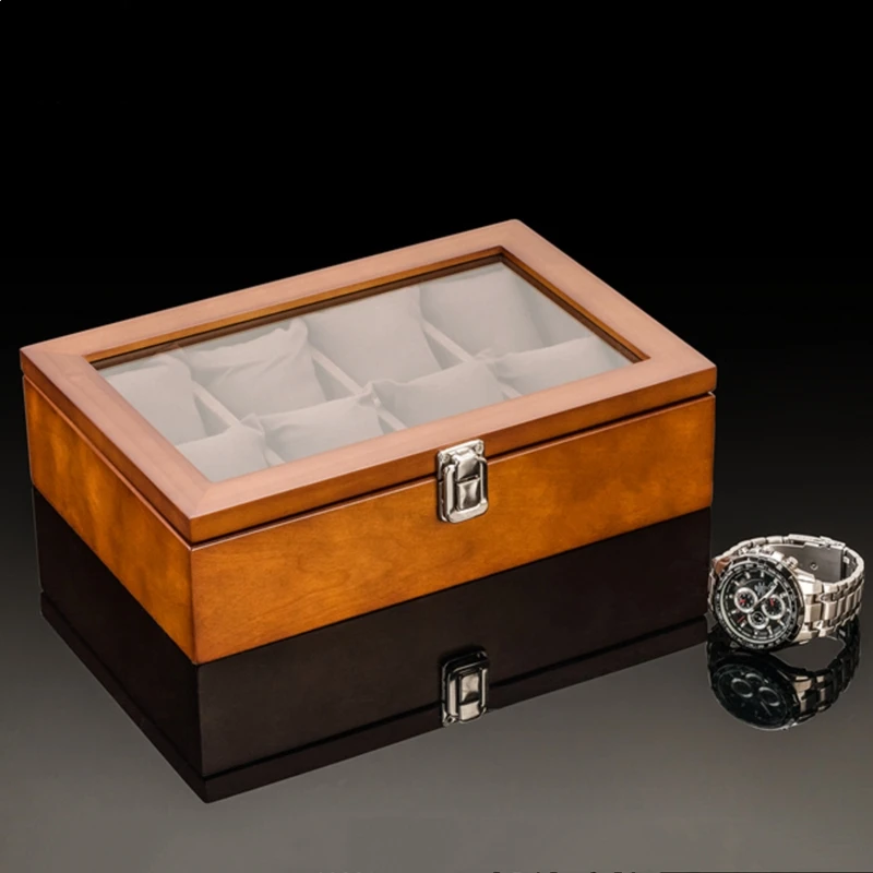 Watch Storage Box Display Holder For Men Wood With Glass Window