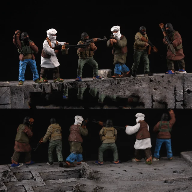 6pcs 1/72 Scale Afghanistan Middle East 6 Soldiers Civilian Figure Model Toy DIY Scene Doll Ornament 1