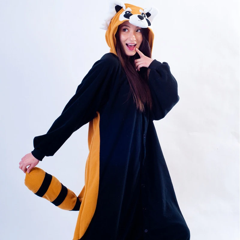 HKSNG Adult Raccoon Pajamas Flannel Cartoon Onesies Halloween Party Cosplay Costumes Jumpsuits Pyjamas Kigurumi