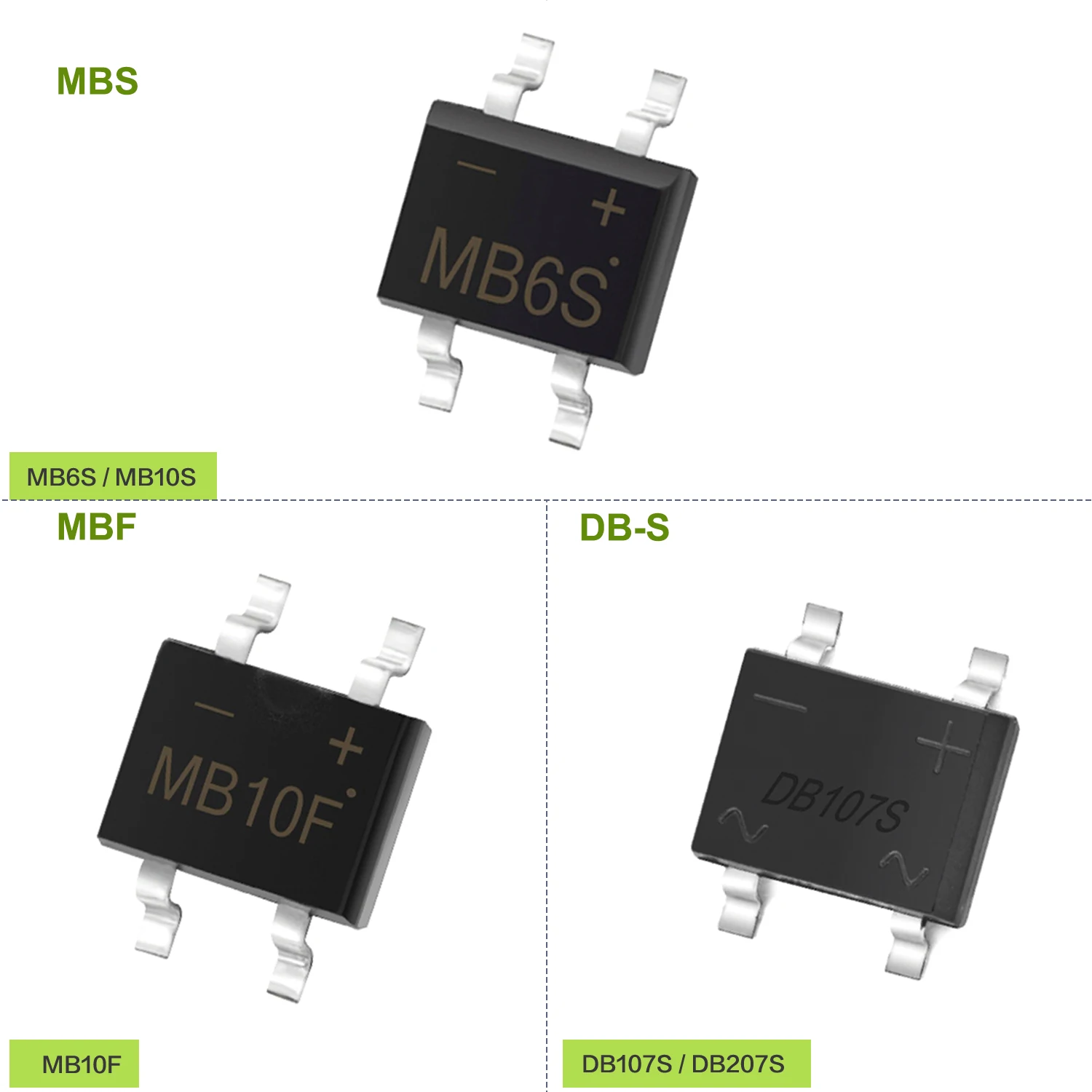 MB6S MB10S MB10F DB107S DB207S SMD 다이오드 브리지 정류기 MBS MBF 0.5A 1A 2A 600V 1000V MB 6S 10S 단상 실리콘 다이오드