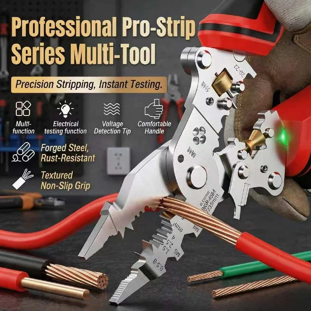 Multifunctional Wire Stripping and Electrical Maintenance Tool with Voltage Tester
