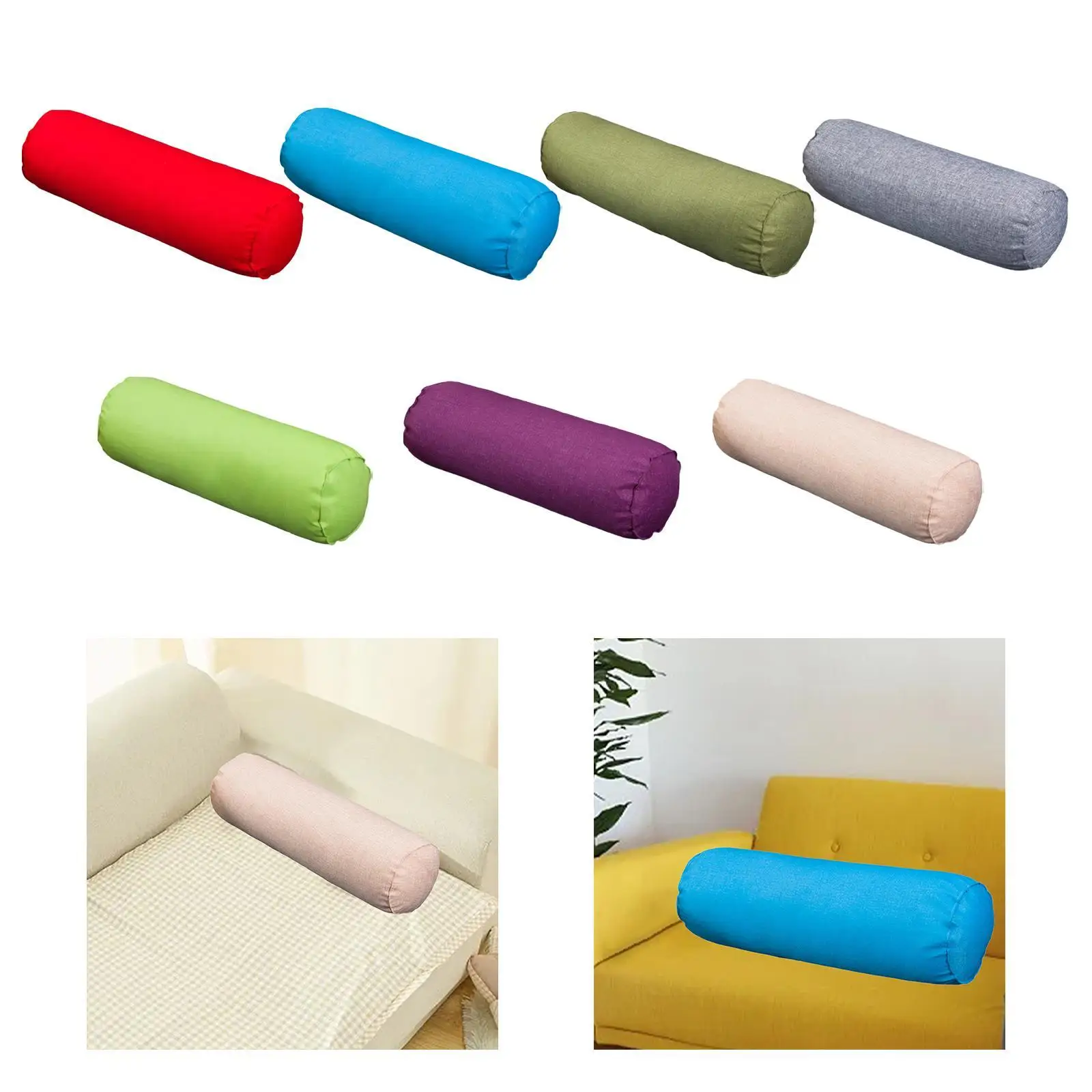 Round Pillow Bolster Cushion Throw Pillow Roll Neck Pillow for Home Fitness Yoga 4