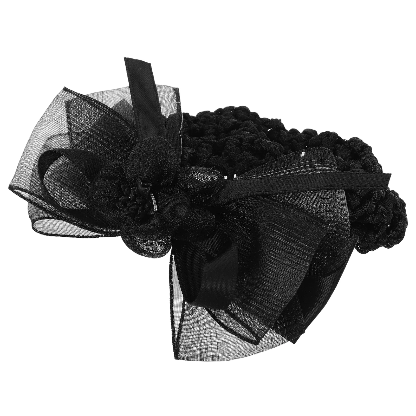 Hair Net Satin Bun Cover Bow Tie Black Polyester Barrette for Women Nurse Hair Accessories Stylish Elegant