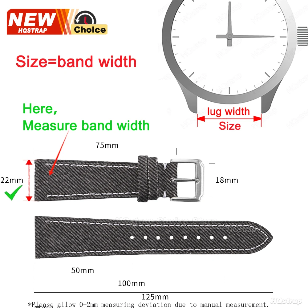 Vintage Leather Denim-Style Watchband Strap - Versatile Unisex Accessory