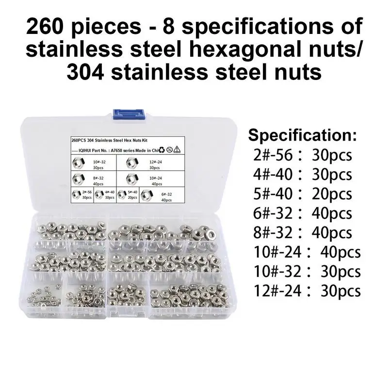 Hex Nuts Kit Coarse Thread Hexagon Nut Hex Hardware Nuts Hardware Hexagon Nut Heavy Duty Replacement Nut For Home Mechanism &
