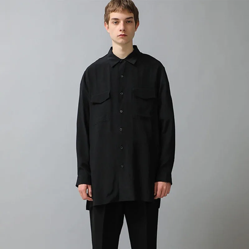 

Men's Loose Fitting Black Long Sleeved Shirt, Autumn New British Style Youth Simple And Versatile Shirt