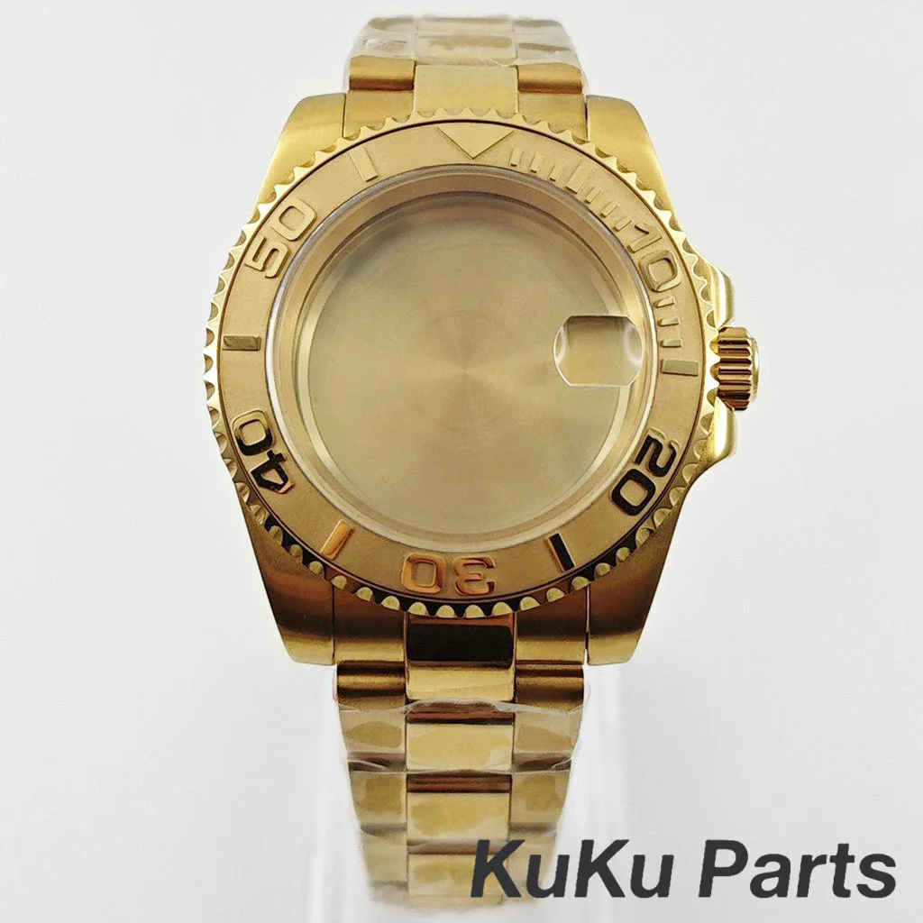 Gold 40MM Oyster Bracelet Sapphire Glass Waterproof Watch Case with 28.5mm Dial Compatibility