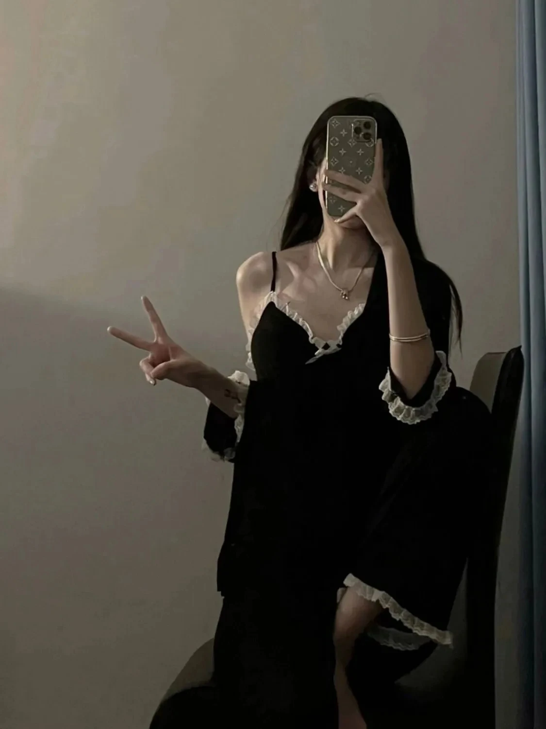 달콤한 소녀 슬립웨어 세트 스트랩 가디건 긴 바지 브이넥 긴 소매 나비 매듭 홈웨어 여성용 3피스 세트