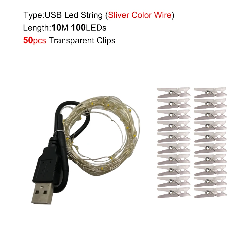 thumbnail image 1 of 2M/5M/10M Fairy Lights USB/Battery Photo Clip LED String Light Garland Lamp Christmas Decorations for Home Bedroom Party Holiday, 1 of 5