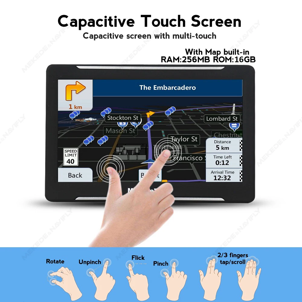 7 Inch Car GPS Navigation Touch Screen Truck Sunshade Map Built in 2025 New Europe GPS Navigator FM Music Video Games
