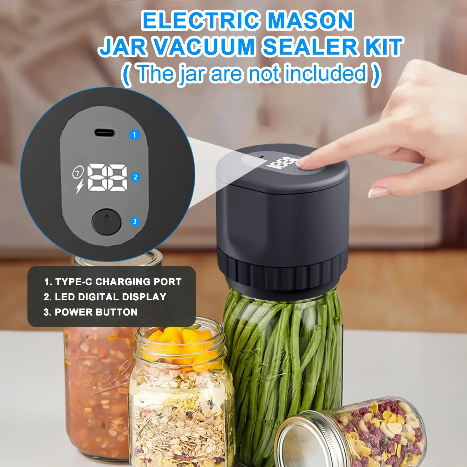 Electric Mason Jar Vacuum Sealer Kit Cordless Automatic Jar Sealer Kit Mason Lids For Food Storage Fermentation food vacuum sealer
