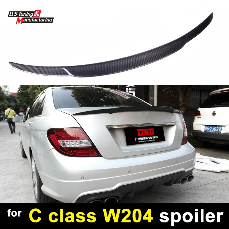 W204 Real Carbon Fiber Rear Trunk Spoiler Wings For C Class 2 Door