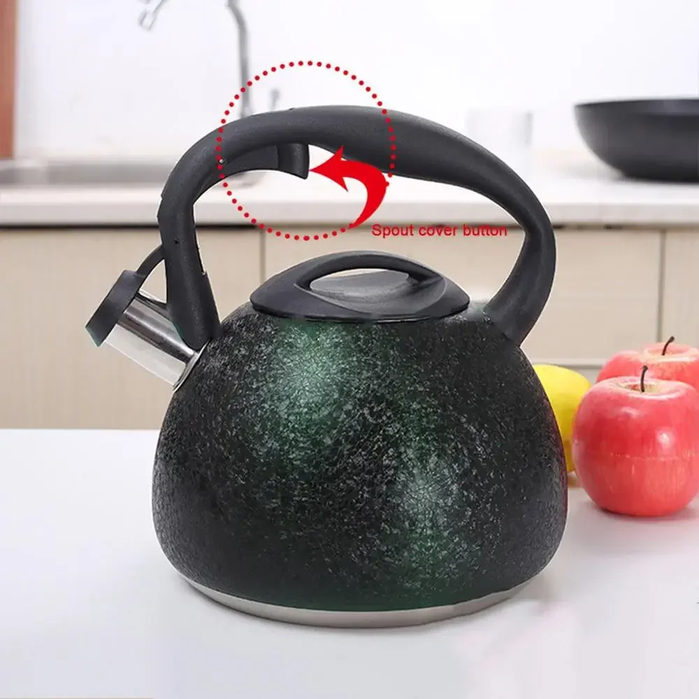 

3L Stainless Steel Whistling Kettle Cracks Grain Surface Tea Pot With Heat-Proof Handle Water Bottle Stovetop For Heat Sources
