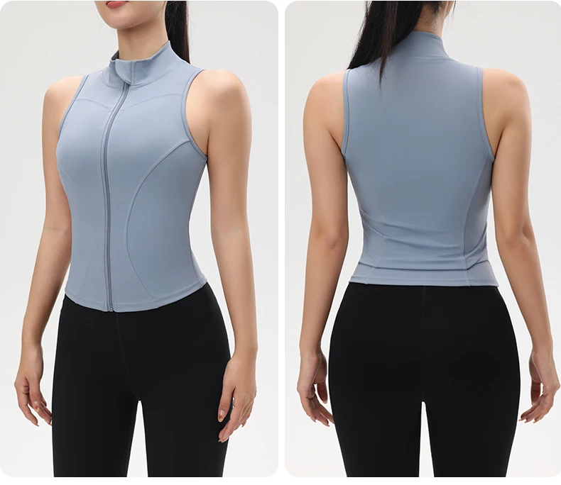 Reißverschluss, stoßfest, Yoga-Top, Damen, Sport, ärmellos, Tank-Top, enge Yoga-Kleidung, schnell trocknend, atmungsaktiv – Detail 20