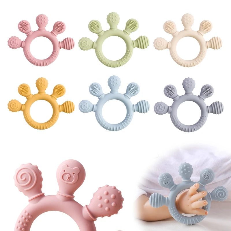 1pc Silicone Teether,Food Grade Baby 0-12 Toys,Teething Ring Sensory Toys for Toddlers,Silicone Animal Soothing Toys Accessories