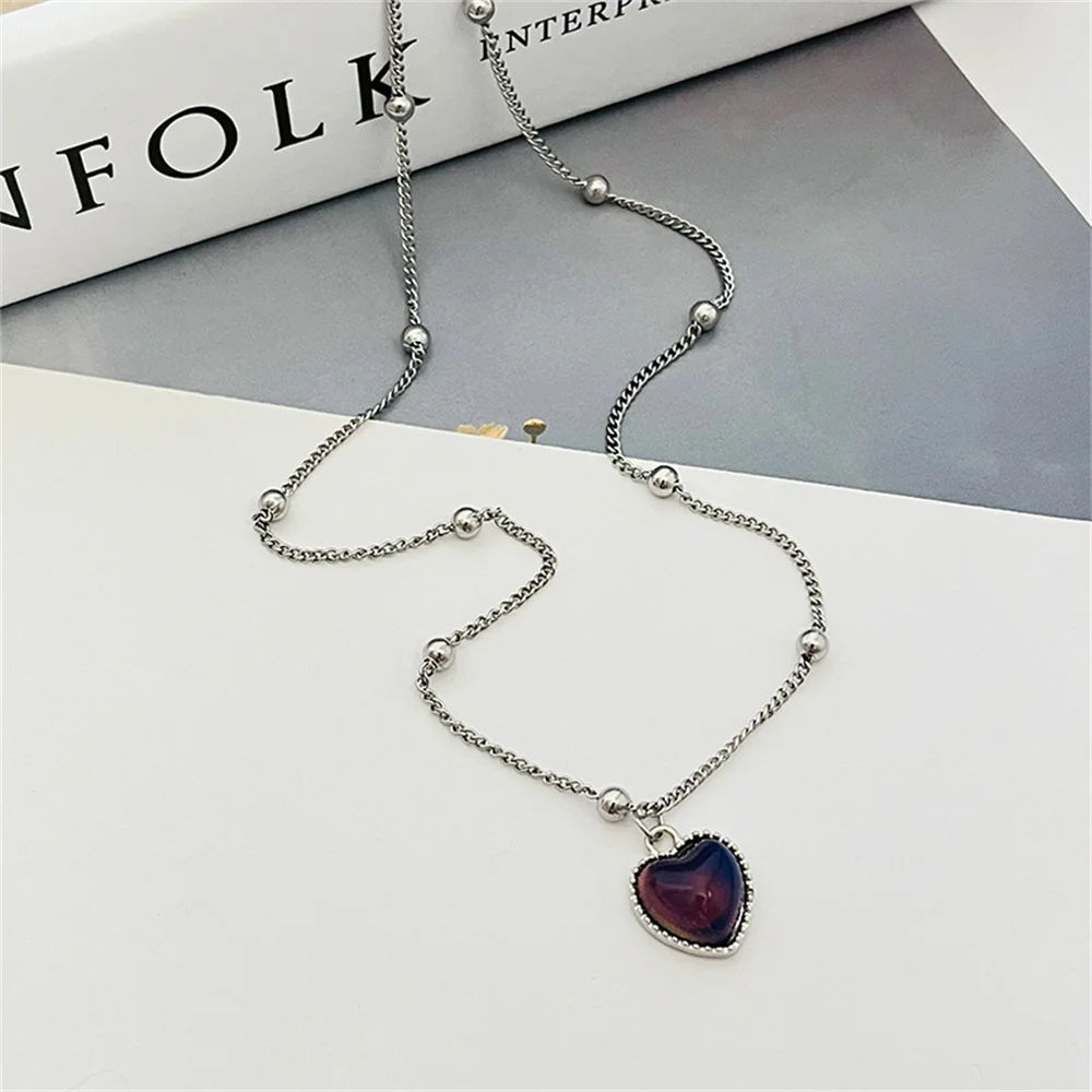 Edelstahl Gefühl Emotionale Empfindliche Verfärbung Liebe Anhänger Halskette Perle Kette Halskette Geschenk Schmuck Neue Mode_voghion.com