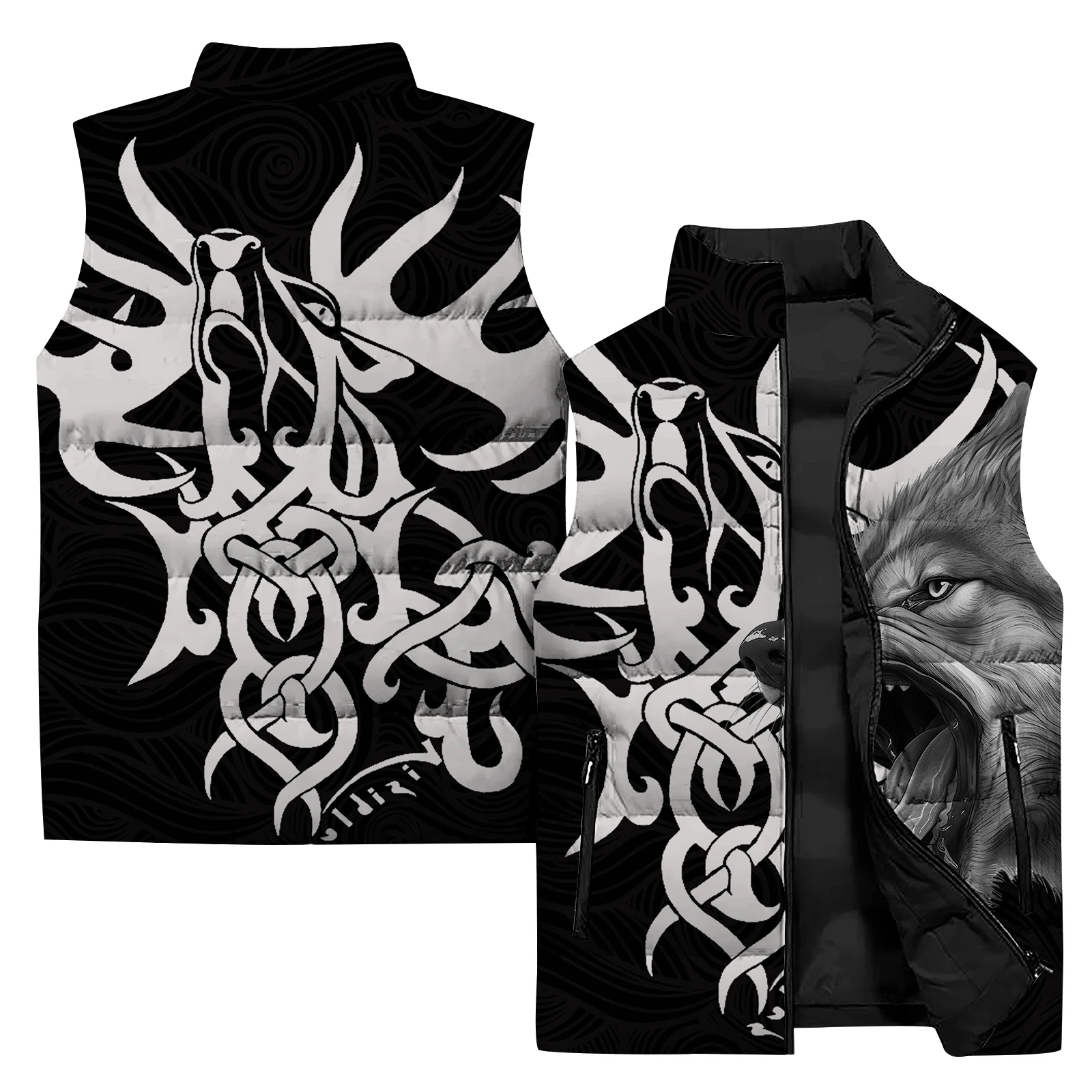 thumbnail image 1 of Chaqueta de invierno para hombre, chaquetas para hombre, chaleco de viento frío, chaleco de algodón con estampado de tigre y lobo, ropa para hombre 2024, chalecos de calle Harajuku, 1 of 5
