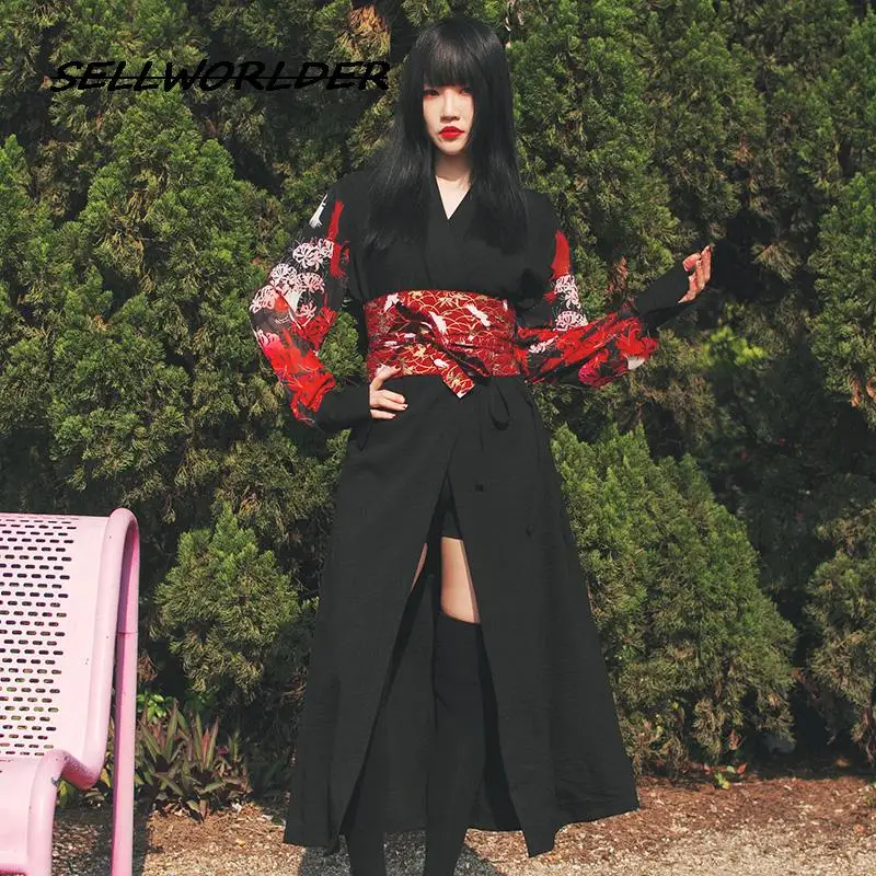 

2023 NEW Woman Japanese Style beautiful Equinox Flower Long sleeves Dress V neck Long Lace up Dress