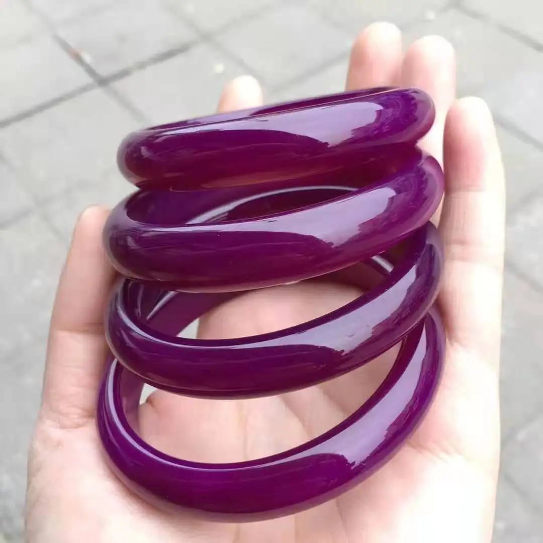 

2021 Real Natural Chalcedony violet bracelets women handcarved jade bangle jewelry jadeite bangles Real agate gift bracelet