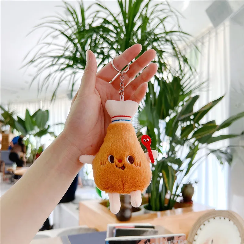 5 PCs Set Creative New French Fries Burger Hanging Bag Couple Plush Hanging Decoration Girl Heart Car Keychain Little Doll