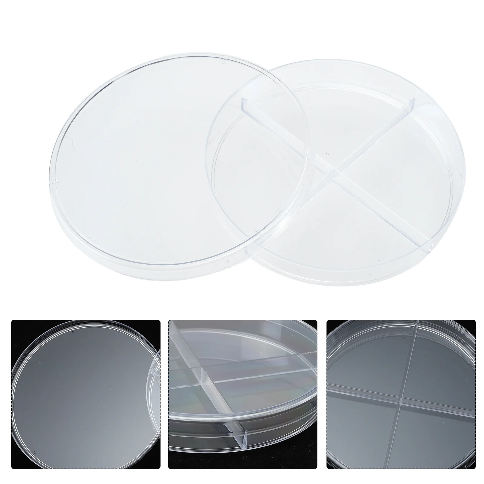 10 Pcs Cell Culture Dish Plastic Petri Four Compartments Experiment Scientific Tool Teaching Aids School Clear