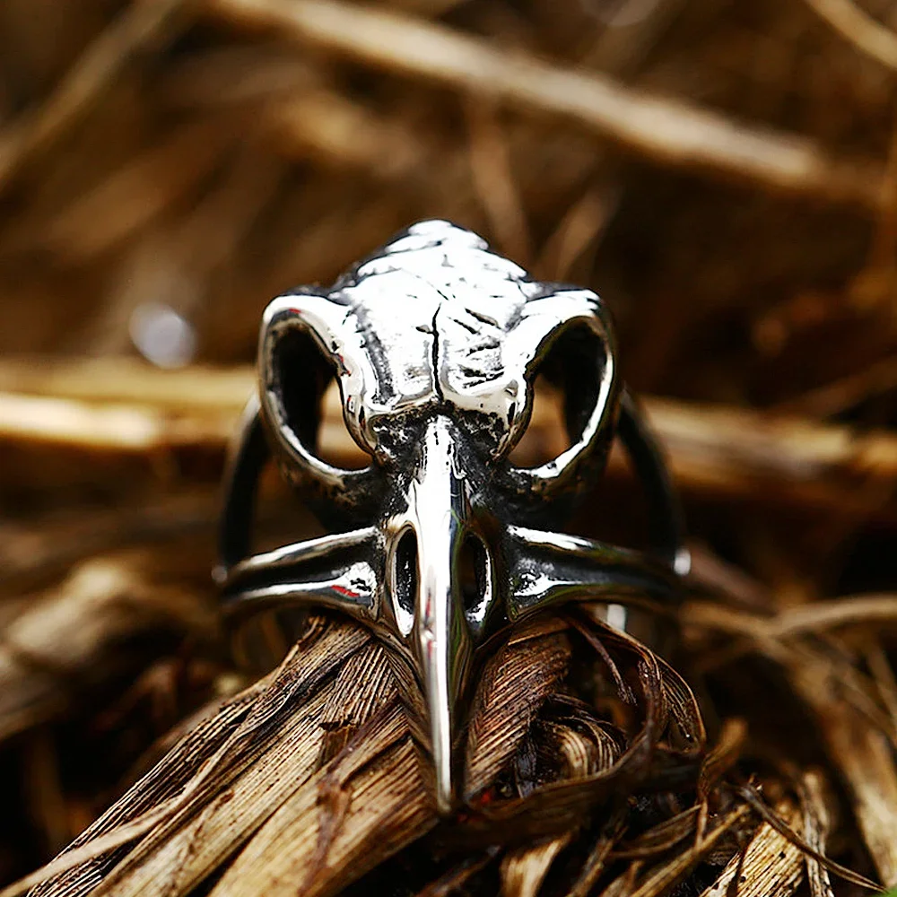 Gothic Raven Skull Ring for Men Vintage Nordic Odin Viking Crow Ring Stainless Steel Biker Amulet Viking Accessories Wholesale 5