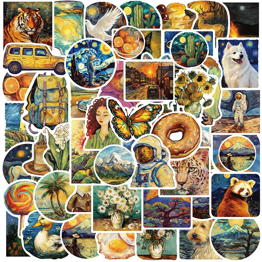 

10/30/50pcs Vintage Oil Painting Stickers Art Animal Graffiti Sticker Notebook Motorcycle Phone Wall Waterproof Cartoon Decals