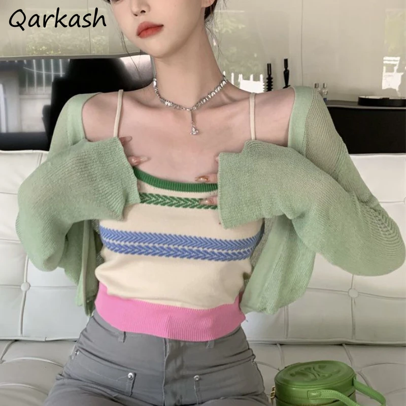 

Cropped Sunscreen Jackets Women Vintage Thin Outwear Summer Solid Lady Tender Open-stitch Baggy Casual Korean Style Harajuku New