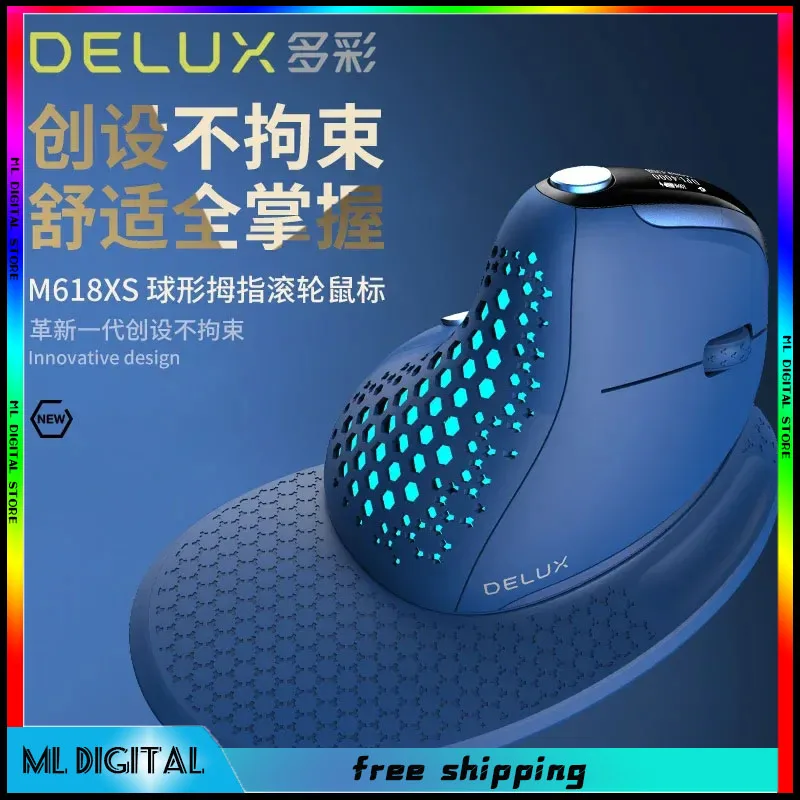 

New Delux M618XSD Ergonomic Vertical Mouse with OLED Screen USB Wireless Rechargeable 1000mA 4000DPI Removable Back Cover Mouse