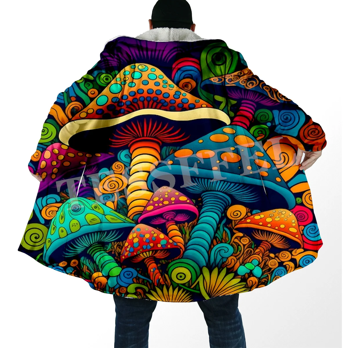 Mushroom Forest Plants Fungus Trippy Abstract Psychedelic Hippie 3DPrint Windbreaker Winter Casual Hoody Cloak Fleece Overcoat O