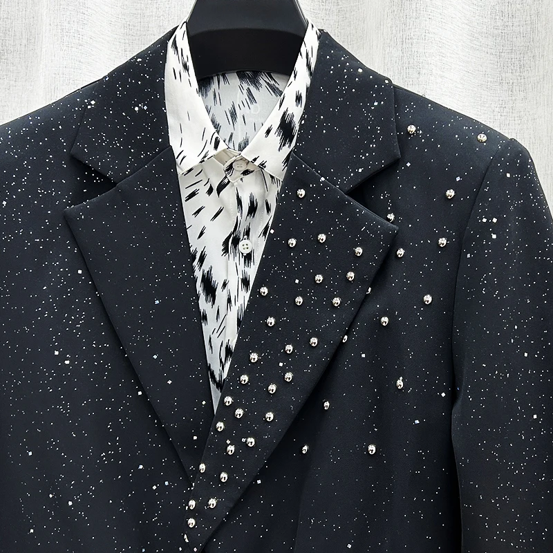 2024 Spring New Rivet Suit Men's High-End Fashionable Trendy Male Loose Comfort Single-Breasted Suit Coat Fashion Men's Clothes