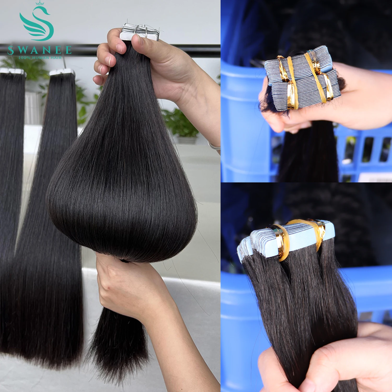 SWANEE Tape In Straight Human Hair Extensions Vietnamese Seamless Skin Weft Tape Hair Extension Natural Remy for Women