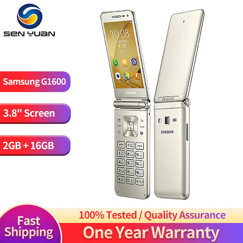 

Original Samsung Galaxy Folder G1600(2016) 4G Mobile Phone Dual SIM Card 3.8'' 2GB RAM 16GB ROM CellPhone Quad-Core SmartPhone