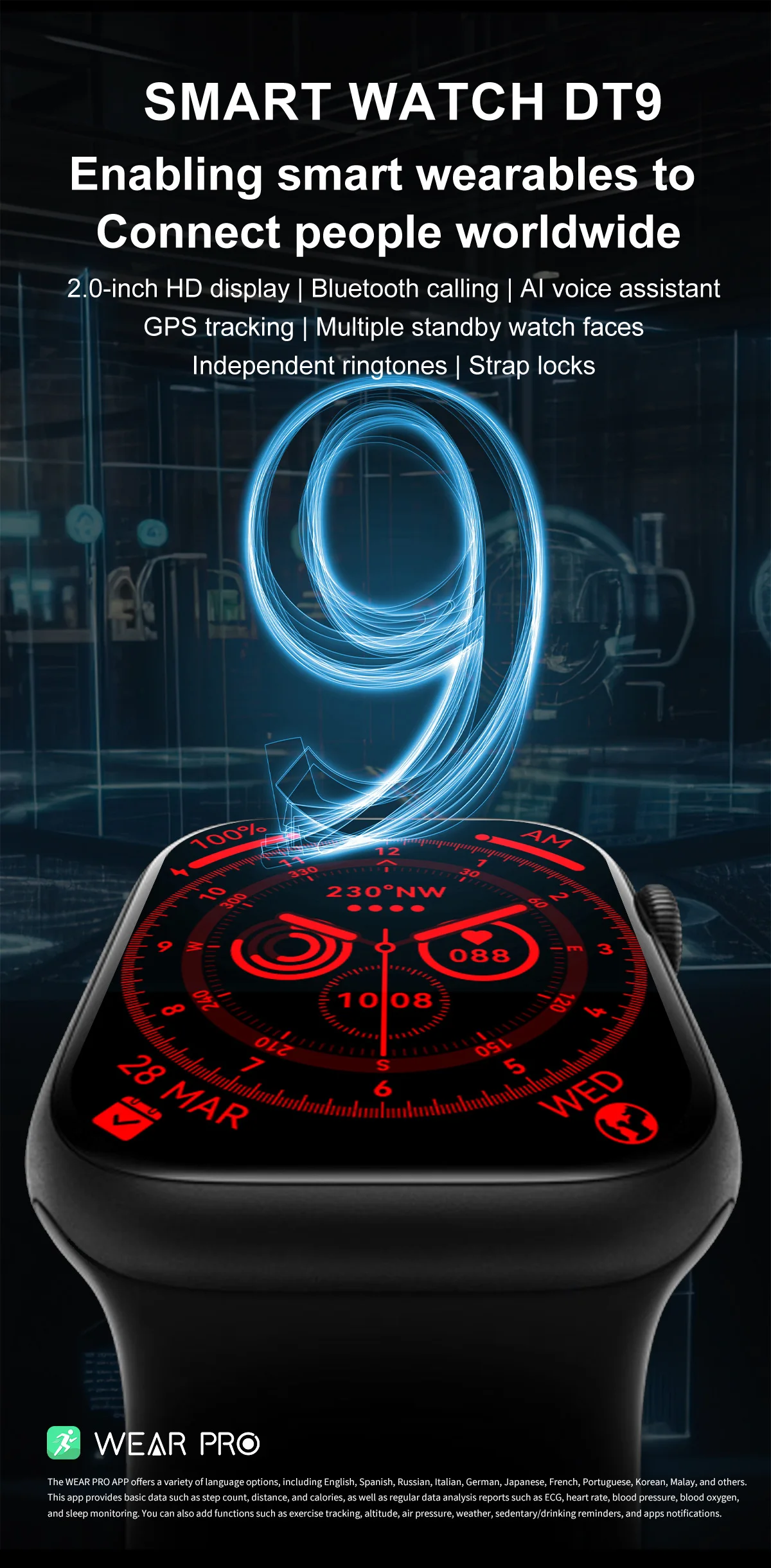 DT9 Smart Watch NFC GPS Track description image
