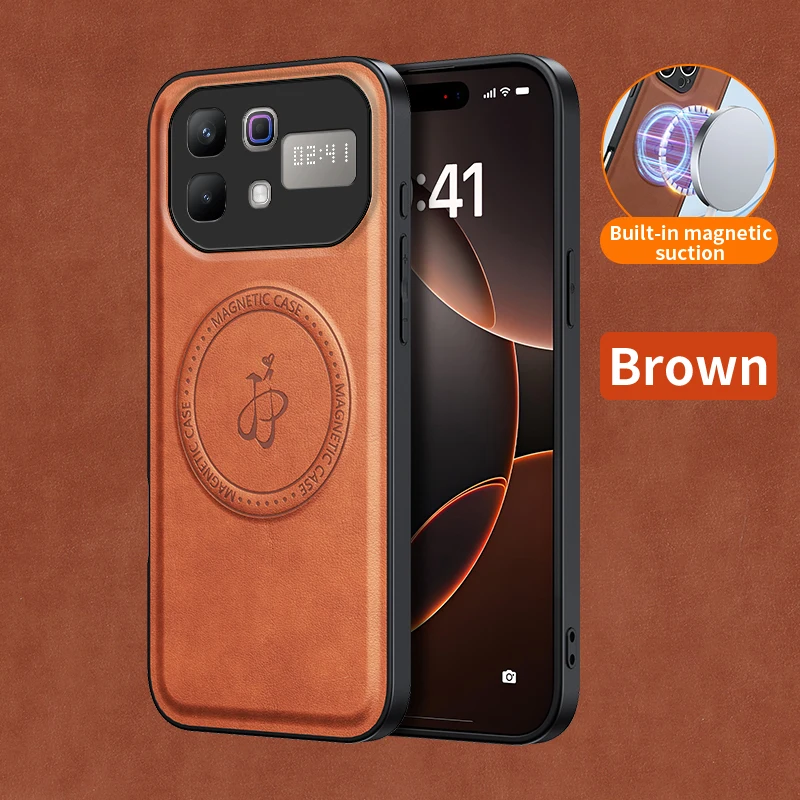 Luxury PU Leather Magnetic Wireless Charging Protective Back Cover Case