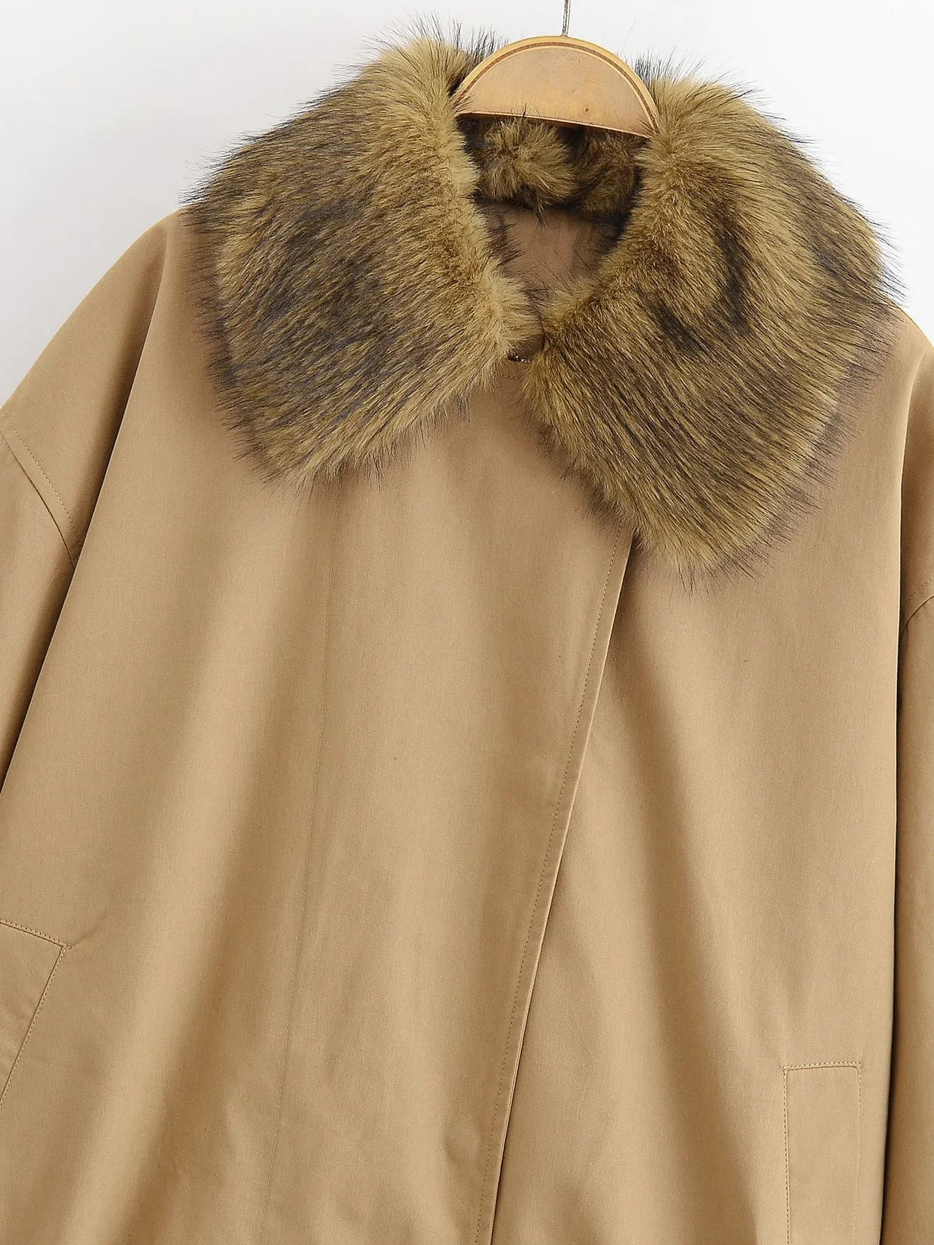 Women's Solid Patchwork coat female Autumn winter Long Sleeve Removable Faux Fur Collar Casual Fashion Loose jackets streetwear