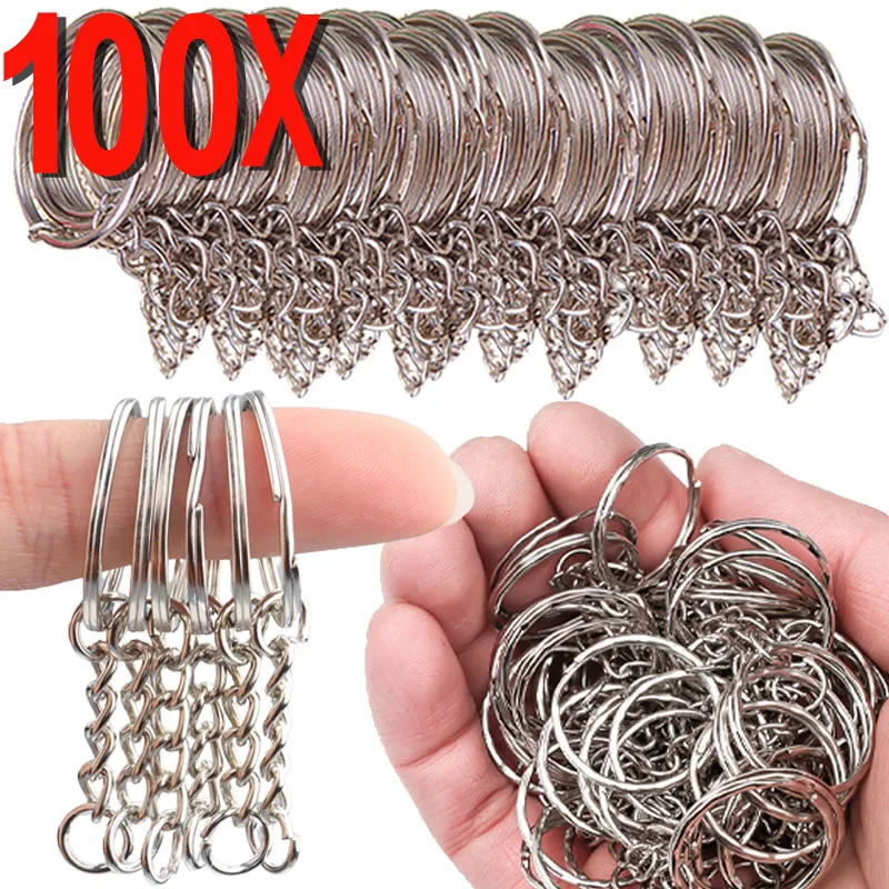

DIY Silver Blank Keyring Keychain Split Rings Keyfob Key Ring Lobster Clasp Key Pendant Chains Buckles Stainless Steel